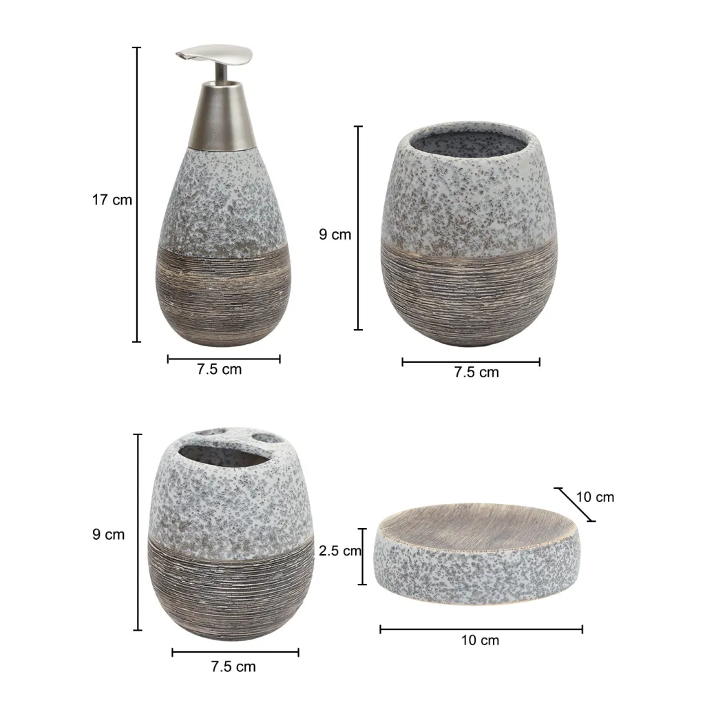 Grey Ceramic Pear Shaped Bathroom Set - Matte, Stone Finish