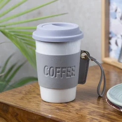 Grey Ceramic Sipper - Leather Grip, 350 Ml