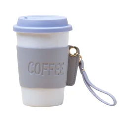 Grey Ceramic Sipper - Leather Grip, 350 Ml