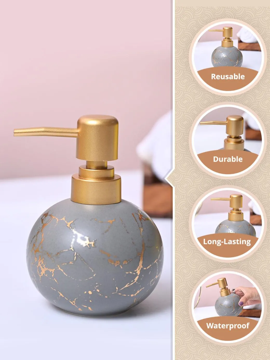 Grey Ceramic Soap Dispenser