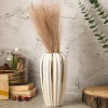 Grey Ceramic Vase - Ribbed Design, Flower Holder