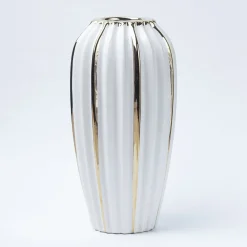 Grey Ceramic Vase - Ribbed Design, Flower Holder