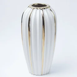 Grey Ceramic Vase - Ribbed Design, Flower Holder