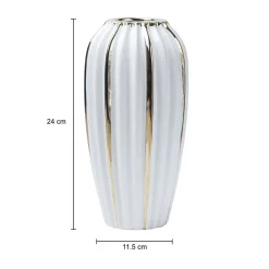 Grey Ceramic Vase - Ribbed Design, Flower Holder