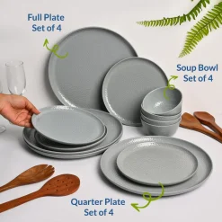 Grey Hammered Melamine Dinner Set – 12 Pcs