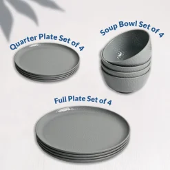 Grey Hammered Melamine Dinner Set – 12 Pcs