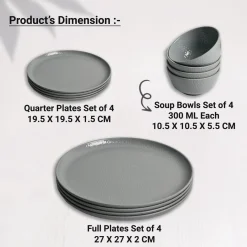 Grey Hammered Melamine Dinner Set – 12 Pcs