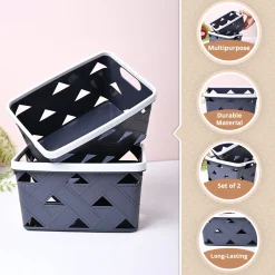 Grey Rectangle Baskets (Set of 2)
