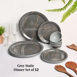 Grey Static Melamine Dinner Set – 12 Pcs