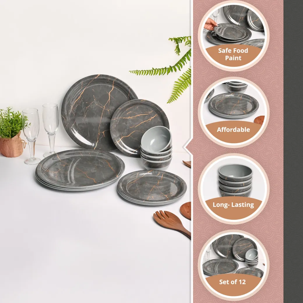 Grey Static Melamine Dinner Set – 12 Pcs