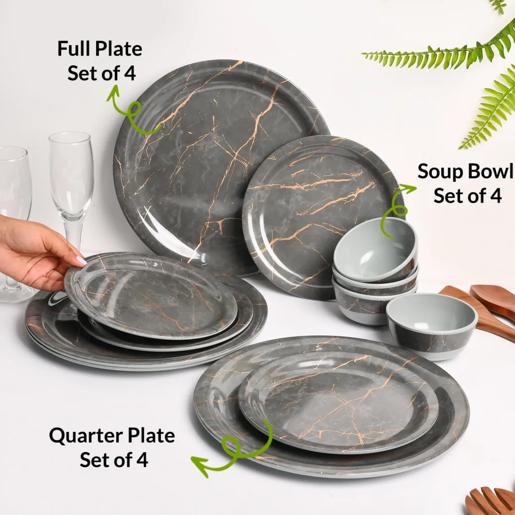 Grey Static Melamine Dinner Set – 12 Pcs