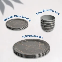 Grey Static Melamine Dinner Set – 12 Pcs