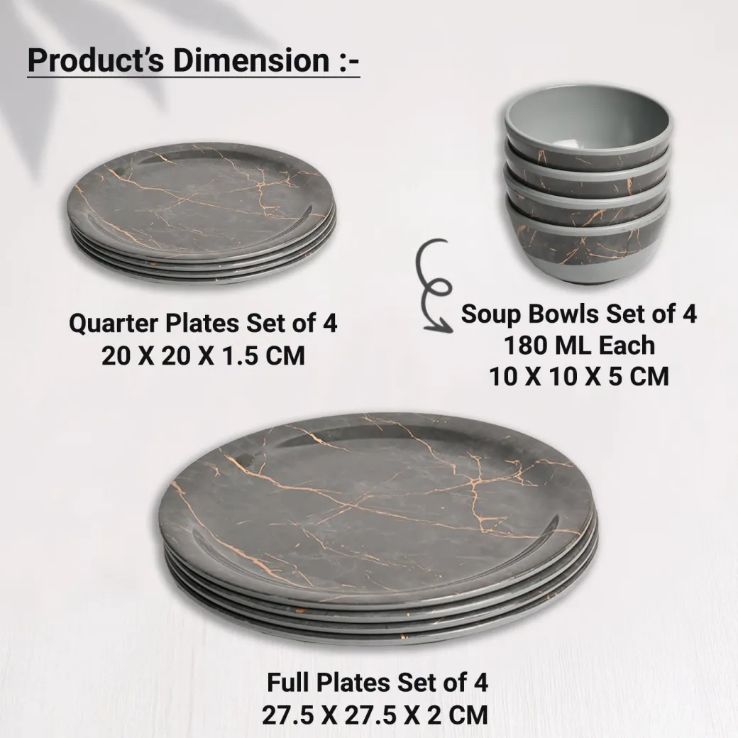 Grey Static Melamine Dinner Set – 12 Pcs