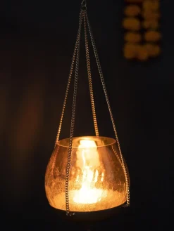 Hanging Gold Glass Flower Candle Holder