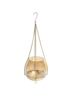 Hanging Gold Glass Flower Candle Holder