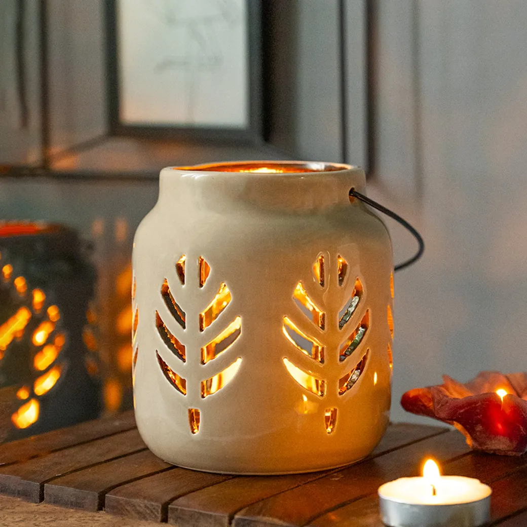 Hanging Tealight Holder - Ceramic & Brown