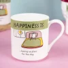 'HAPPINESS IS' Ceramic Coffee Mugs (Set of 4, 340 mL)