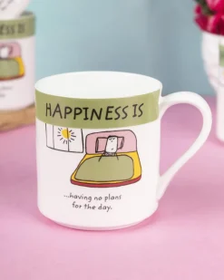 'HAPPINESS IS' Ceramic Coffee Mugs (Set of 4, 340 mL)