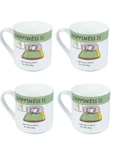 'HAPPINESS IS' Ceramic Coffee Mugs (Set of 4, 340 mL)