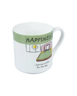 'HAPPINESS IS' Ceramic Coffee Mugs (Set of 4, 340 mL)
