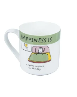 'HAPPINESS IS' Ceramic Coffee Mugs (Set of 4, 340 mL)