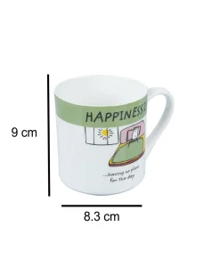 'HAPPINESS IS' Ceramic Coffee Mugs (Set of 4, 340 mL)