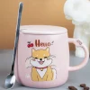 'HELLO' Coffee Mug With Lid - Pink, Cat, 420 Ml