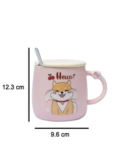 'HELLO' Coffee Mug With Lid - Pink, Cat, 420 Ml