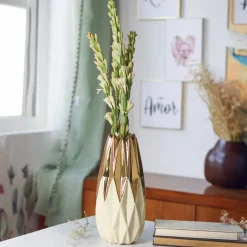Ivory & Golden Geometric Vase