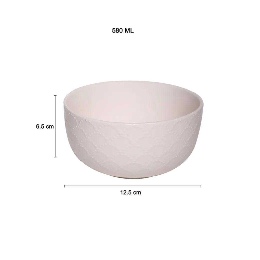 Ivory Ceramic Bowl - 580Ml, Fish Scale