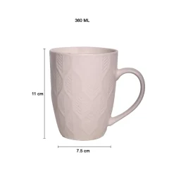 Ivory Ceramic Mug - 360Ml, Leaf Pattern