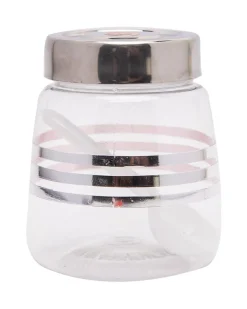 Jar, with Steel Cap, Transparent & Silver, Plastic, Set of 3, 200 mL