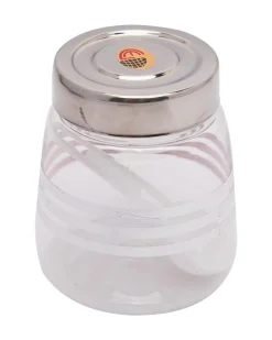Jar, with Steel Cap, Transparent & Silver, Plastic, Set of 3, 200 mL