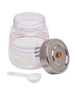 Jar, with Steel Cap, Transparent & Silver, Plastic, Set of 3, 200 mL
