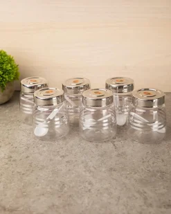 Jars, Transparent & Silver, Plastic, Set of 6, 200 mL