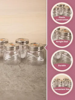 Jars, Transparent & Silver, Plastic, Set of 6, 200 mL