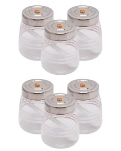Jars, Transparent & Silver, Plastic, Set of 6, 200 mL