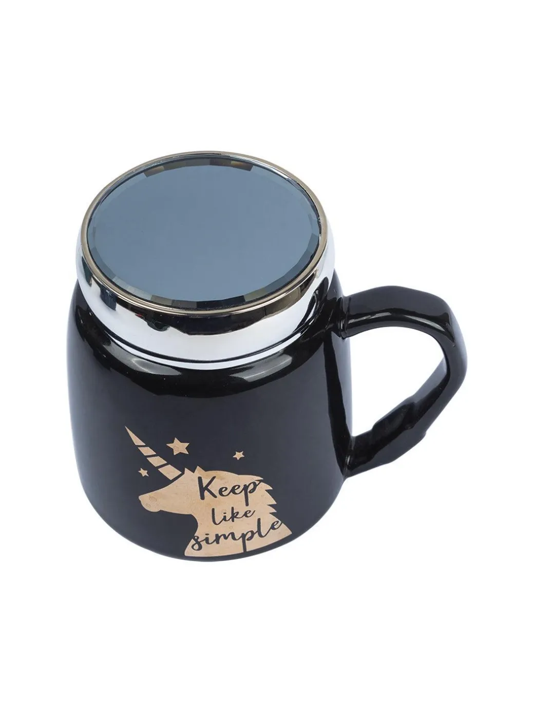 'Keep Like Simple' Coffee Mug With Lid - Black, 360Ml