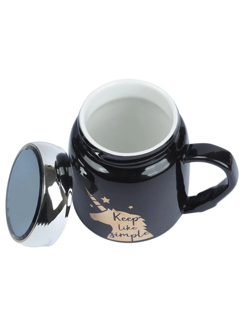 'Keep Like Simple' Coffee Mug With Lid - Black, 360Ml