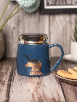 Keep Like Simple' Coffee Mug With Lid -  Blue, 360Ml