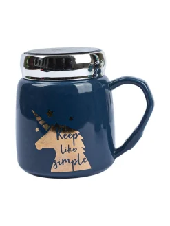 Keep Like Simple' Coffee Mug With Lid -  Blue, 360Ml