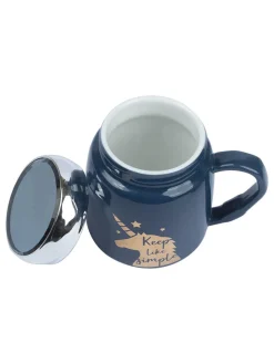Keep Like Simple' Coffee Mug With Lid -  Blue, 360Ml