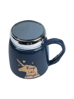 Keep Like Simple' Coffee Mug With Lid -  Blue, 360Ml
