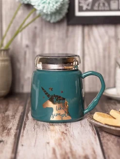 Keep Like Simple' Coffee Mug With Lid -  Sea Green, 360Ml
