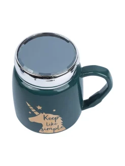 Keep Like Simple' Coffee Mug With Lid - Sea Green, 360Ml