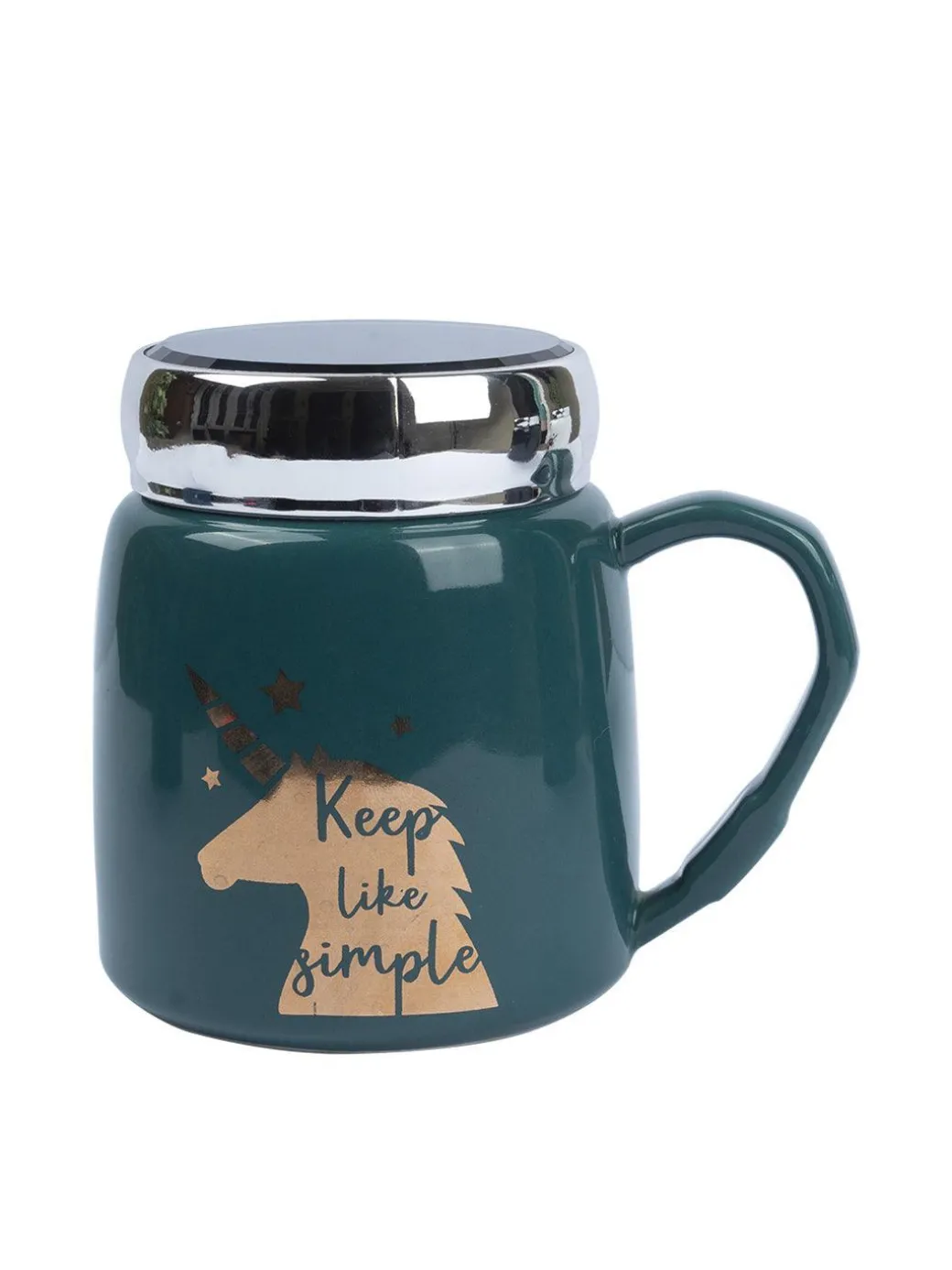Keep Like Simple' Coffee Mug With Lid - Sea Green, 360Ml