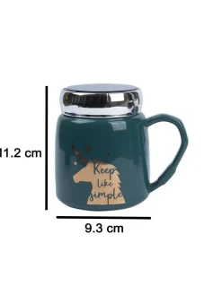 Keep Like Simple' Coffee Mug With Lid - Sea Green, 360Ml