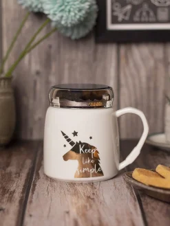 Keep Like Simple' Coffee Mug With Lid -  White, 360Ml