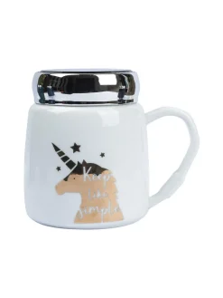 Keep Like Simple' Coffee Mug With Lid -  White, 360Ml