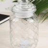 Kitchen Jar with Lid, Transparent (Grid Pattern), Glass, 600 mL